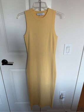 Hunter Bell Yellow Sleeveless Rib-Knit Midi Dress